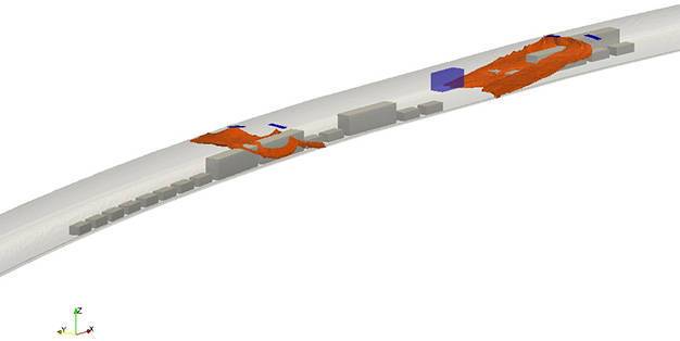 CFD Ergebnisse der Simulation von Rauchsuabreitung im Strassentunnel